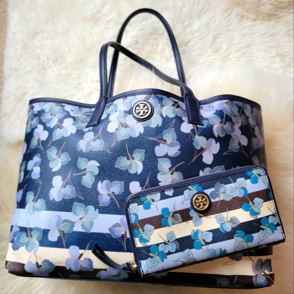 Tory Burch Kerrington Tote Primula Stripe w/matching Continental Wallet